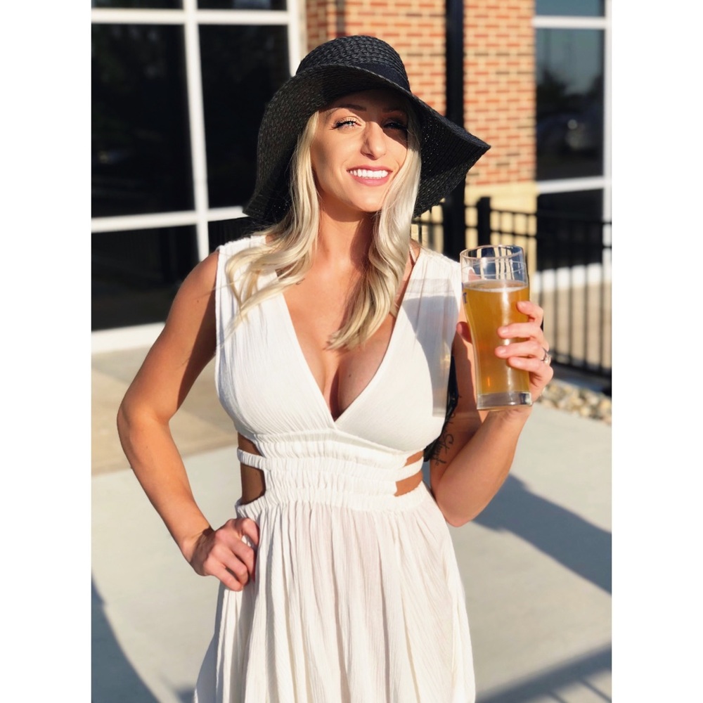 Beautiful Plunge Flowy White Dress Cut out Sides